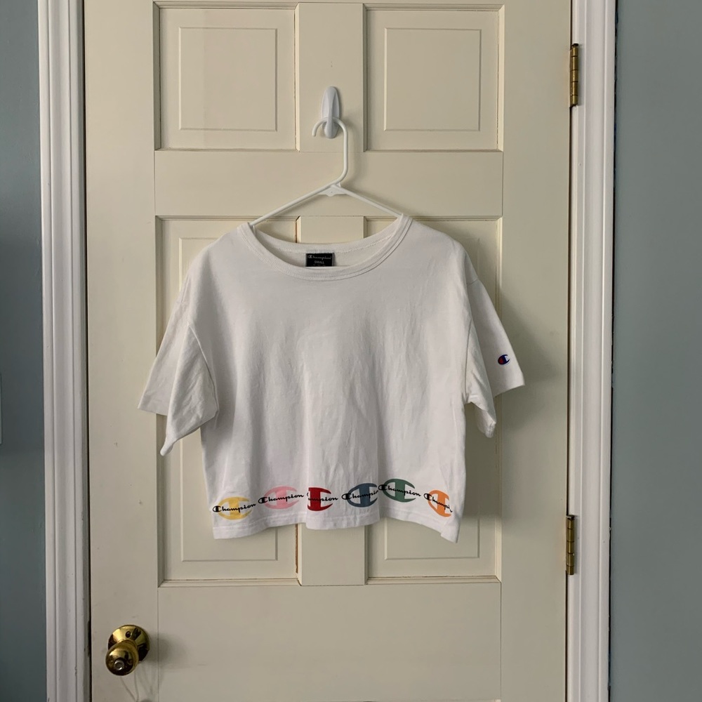 White Champion crop tee